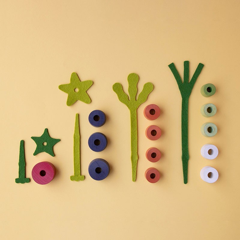 wooden vegetable threading toy